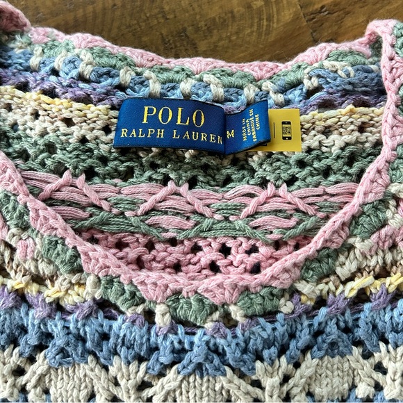***SOLD*** POLO RALPH LAUREN SWEATER - WOMENS MEDIUM - CROCHET PASTEL STRIPES - Picture 7 of 13
